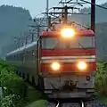 A Cassiopeia cruise train hauled by JR Freight Class EH800 electric locomotive EH800-3 in Hokkaido in July 2016