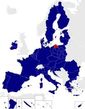 Map of the European Parliament constituencies with Pomeranian highlighted in red