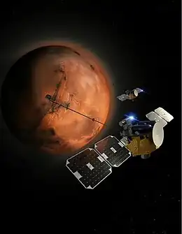 Rendering of 2 EscaPADE photons orbiting mars