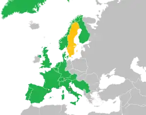 A coloured map of the countries of Europe