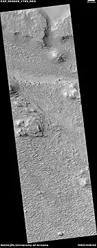 Wide view of layered terrain, as seen by HiRISE under HiWish program Location is northeast of Gale Crater in Aeolis quadrangle.