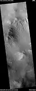 Wide view of a gully on a steep slope, as seen by HiRISE under HiWish program