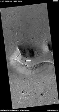 Mesa with layers, as seen by HiRISE under HiWish program Location is Mare Acidalium quadrangle.