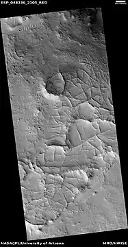 Wide view of network of ridges,  as seen by HiRISE under HiWish program Portions of this image are enlarged in following images.  Location is the Casius quadrangle.