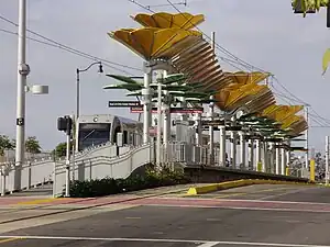 A southbound train at East LA Civic Center Station