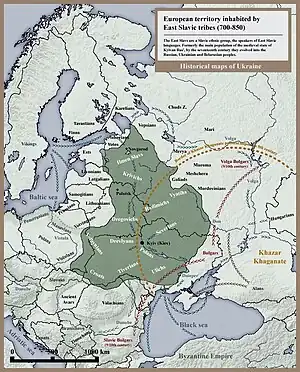 European territory inhabited by East Slavic tribes in 8th and 9th century.