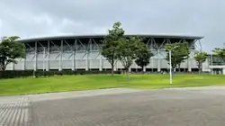 Outdoor side view of the Ecopa Arena in Fukuroi