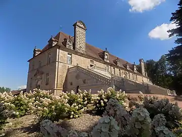 Two perrons lead to the upper floor of François Blondel's 1652 stables at Château de Chaumont-la-Guiche, France