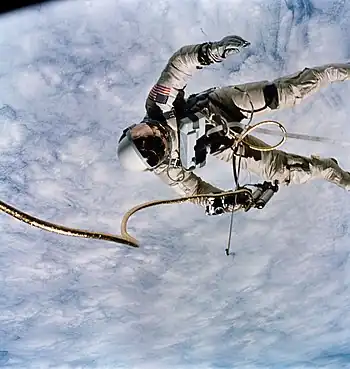 Edward White during spacewalk, Gemini 4, June 1965