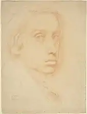 Self-portrait of the artist Edgar Degas, in red chalk on paper, from about 1855, in the collection of the National Gallery of Art in Washington, DC.