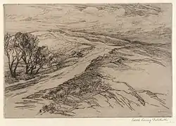 An undated etching called "A Windswept Road," by her mother, artist Edith Loring Getchell. Courtesy of the Smithsonian American Art Museum.