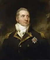 Portrait of the head and torso of a middle aged man wearing a blue naval uniform