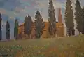 The Church of Arvigna painted by R. Labitrie (1983)