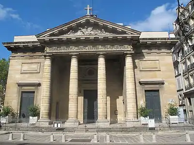 The facade of the church, with four columns of the Doric order supporting the peristyle