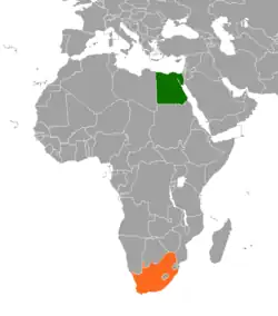 Map indicating locations of Egypt and South Africa