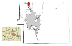 Location of the Woodmoor CDP in El Paso County, Colorado.