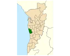 Map of Adelaide, South Australia with the electoral district of Colton highlighted