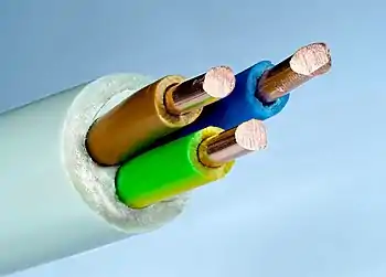 Cross-section of cable showing three solid inner wires