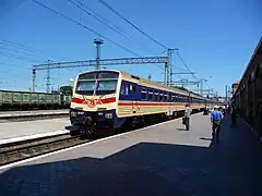 Commuter rail train at the Kryvyi Rih Main Station. The city's railroads have a long history.