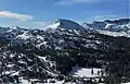 Winter scene from slopes of Red Lake Peak at Carson Pass with Elephants Back centered at top