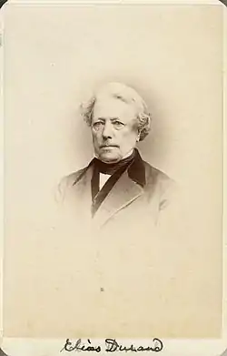 Monochromatic portrait photograph of Elias Durand