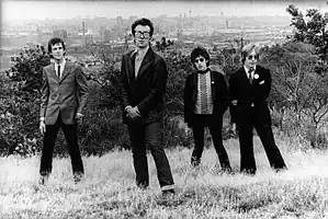 Costello and the Attractions in 1979.L–R: Pete Thomas, Elvis Costello, Steve Nieve and Bruce Thomas