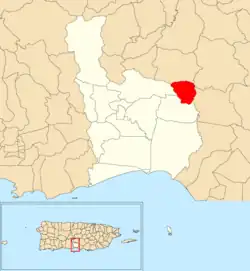 Location of Emajagual within the municipality of Juana Díaz shown in red