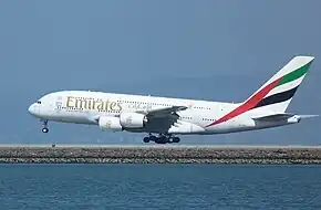 A double-decker plane landing