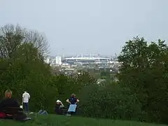 Arsenal F.C.'s Emirates Stadium viewed from Hampstead Heath