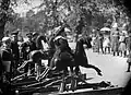 Boy riding a mechanical rocking horse in 1880s Stockholm