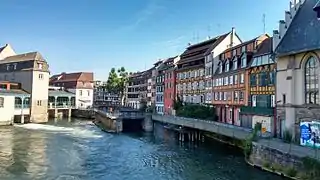 The quarter's weirs, lock and half-timbered buildings