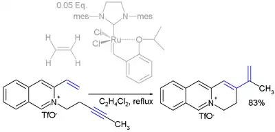 Scheme 5. Enyne metathesis synthesis of 2-vinyl-substituted
3,4-dihydroquinolizinium salts