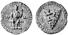 Seal of Eric VI Menved (reigned 1286–1319). The two eagles are references to his mother, Agnes of Brandenburg.