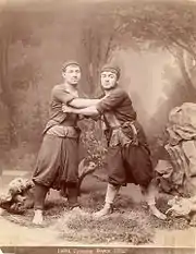 Traditionally-dressed Georgian folk wrestlers. A c. 1899 photo by Aleksandr Yermakov.