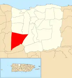 Location of Esperanza within the municipality of Arecibo shown in red