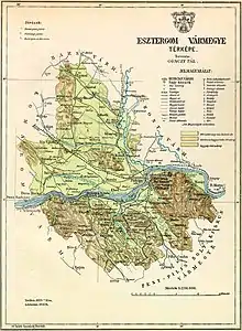 Map of Esztergom county in the Kingdom of Hungary (1891)