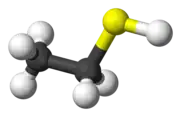 Ball-and-stick model of the ethanethiol molecule