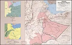 Map of the Ogaden region with Somali-inhabited land shaded in red