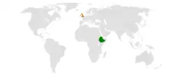 Map indicating locations of Ethiopia and UK