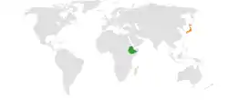 Map indicating locations of Ethiopia and Japan