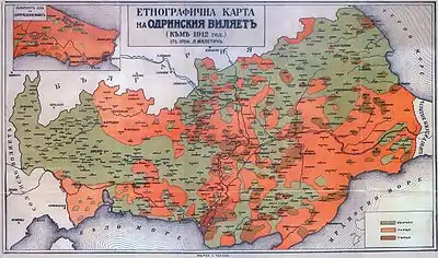 Ethnic map of 1912 according to Bulgarian ethnographers