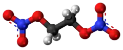 Ball-and-stick model of the ethylene glycol dinitrate molecule