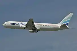 A  Boeing 767-300ER operated for STP Airways at Zurich International Airport