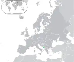 Location of Montenegro (green)in Europe (dark grey)  –  [Legend]