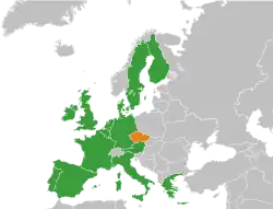 Map indicating locations of European Union and Czech Republic