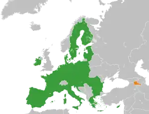 Map indicating locations of European Union and Armenia