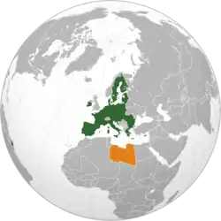 Map indicating locations of Libya and European Union