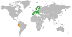 Map indicating locations of European Union and Peru