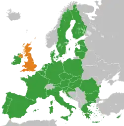 Map indicating locations of European Union  and United Kingdom