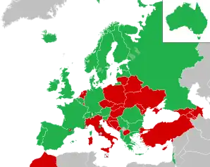 A coloured map of the countries of Europe